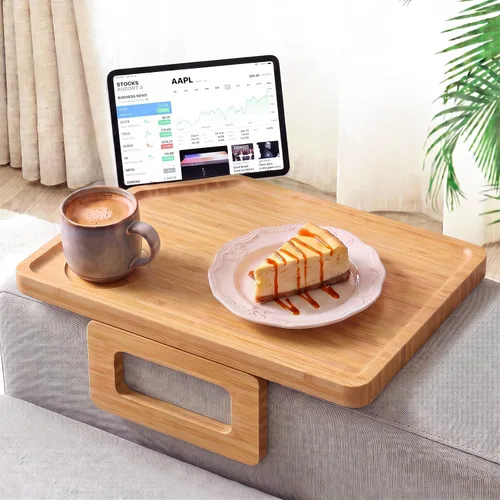 Vista 10 de Smatdecis Bandeja de brazo para sofá, mesa de clip para brazos, mesa de bandeja para reposabrazos adecuada para bebidas caseras, comida rápida Negro