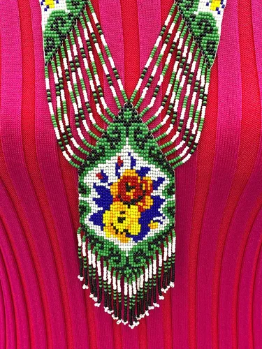 Vista 7 de Collar largo con cuentas de estilo tribal nativo para mujer, hecho a mano