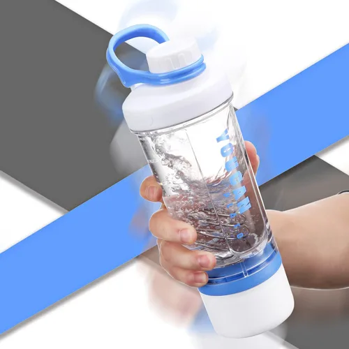 Vista 4 de Botella mezcladora de proteínas de 21 onzas con contenedor de almacenamiento de polvo, tazas agitadoras para batidos de proteínas, botella para Azul
