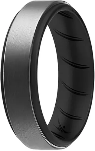 Vista 14 de ROQ Anillo de boda de goma de silicona para hombre, ajuste cómodo, anillo de boda para hombre, duradero, anillo de compromiso de goma transpirable