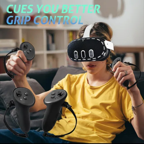 Vista 6 de Juego de funda de silicona compatible con Meta Quest 3, funda de accesorios VR para Meta Quest 3
