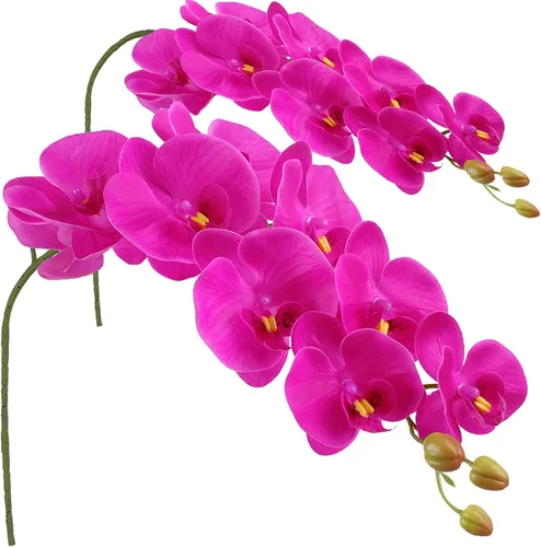 Vista 13 de FagusHome Flores artificiales de Phalaenopsis - Ramas de 9 flores grandes, orquídeas artificiales, plantas tallo de 42 pulgadas, 2 piezas para Azul