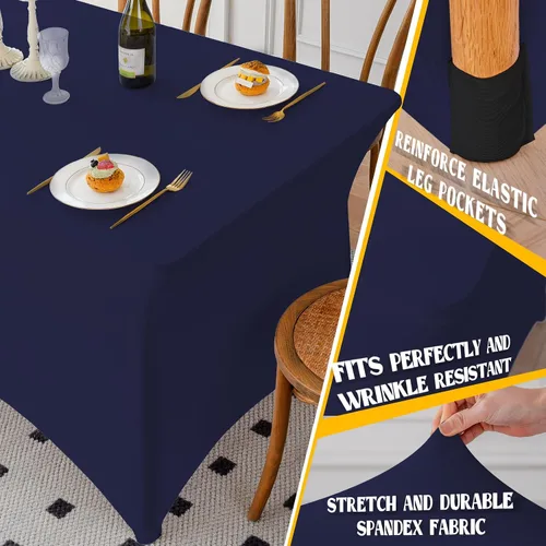 Vista 37 de Famstar Paño de Mesa Negro de 4 Pies de Elastano, Paño de Mesa Ajustado para Mesas Rectangulares, Fundas Elásticas Lavables Sin Arrugas