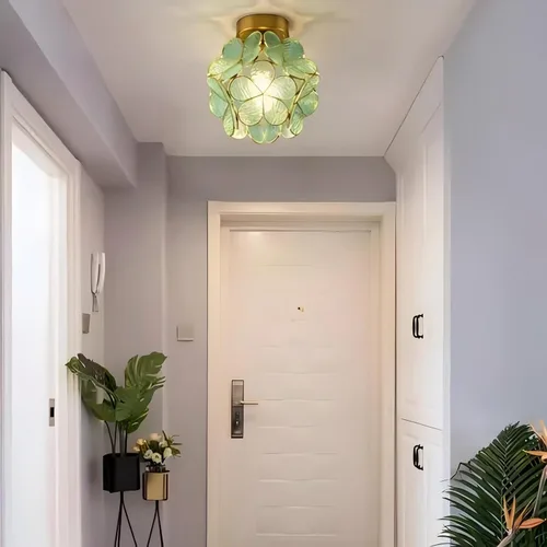 Vista 3 de Lámpara de techo de pétalos de 7.9 pulgadas, lámpara de techo de metal y vidrio estilo Tiffany, lámpara de techo moderna con base E27 para pasillo