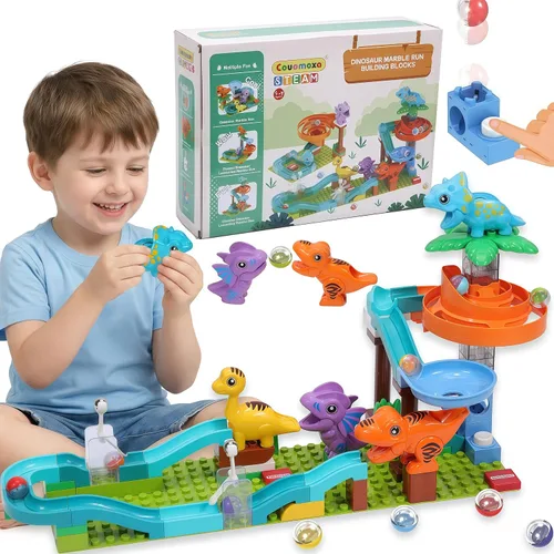 Vista 9 de COUOMOXA Construcción de Marble Run para niños: juego de bloques de construcción STEM compatible con ladrillos clásicos, juguetes educativos
