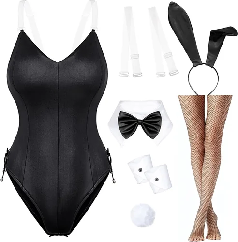 Vista 7 de Disfraz de conejito para mujer, traje de anime de Senpai, conjunto de medias de una pieza
