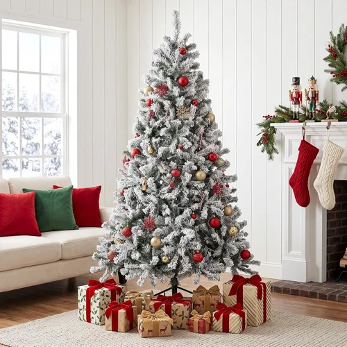 Vista 9 de Amyove Árbol de Navidad artificial preiluminado de 6 pies con 550 luces Verde