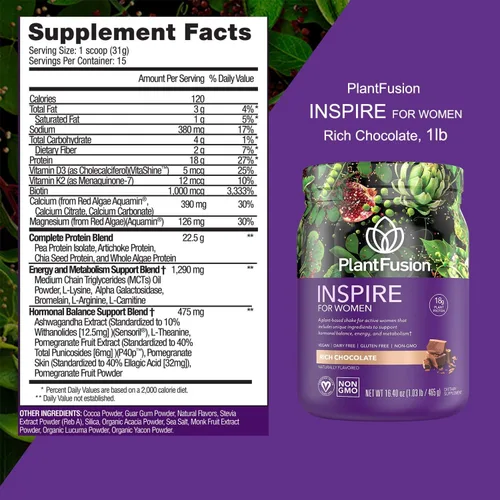 Vista 6 de PlantFusion Inspire Plant Proteína en polvo para mujeres – Proteína en polvo baja en carbohidratos para apoyo muscular magro – Keto, sin gluten, sin