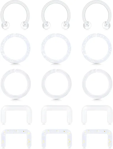 Vista 11 de QWALIT - Pendientes de nariz transparentes en forma de L, retenedor de piercing flexible, hueso nasal, color de piel, retenedor de piercing