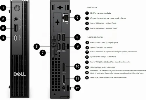 Vista 3 de Dell Pro Micro QCM1250 AI PC (Next Gen OptiPlex 7020 MFF), Intel 14-Core Ultra 5 235T (>Ultra 7 165U), mini escritorio empresarial, computadora IST