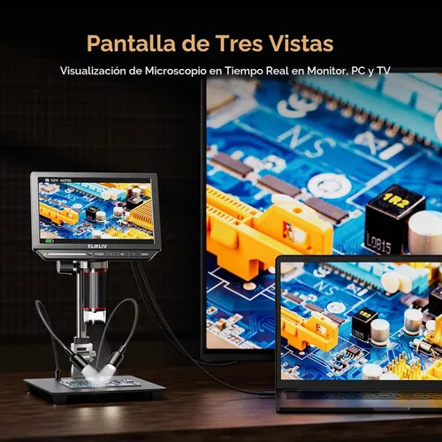 Vista 5 de Microscopio digital 4K, Elikliv EM4K - Microscopios de monedas de 8 pulgadas 2000x, microscopios HDMI de 52 MP, microscopio de soldadura