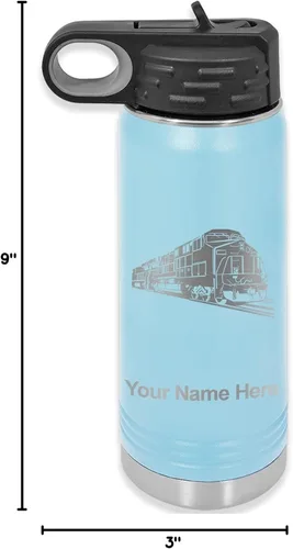 Vista 42 de LaserGram Botella de agua personalizada, tren de carga, acero inoxidable de doble pared aislada al vacío con popote superior, regalo grabado Negro