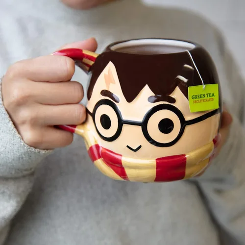 Vista 5 de Harry Potter Taza de café figural, 24 onzas, diseño lindo de Chibi con asa de bufanda Gryffindor, cerámica