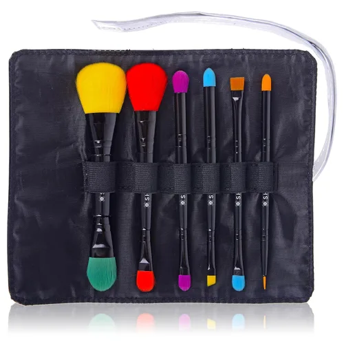 Vista 3 de SHANY LUNA - 6 brochas de maquillaje veganas de viaje de doble cara con 12 lados de cerdas únicos, bolsa de almacenamiento de cepillos, cepillo