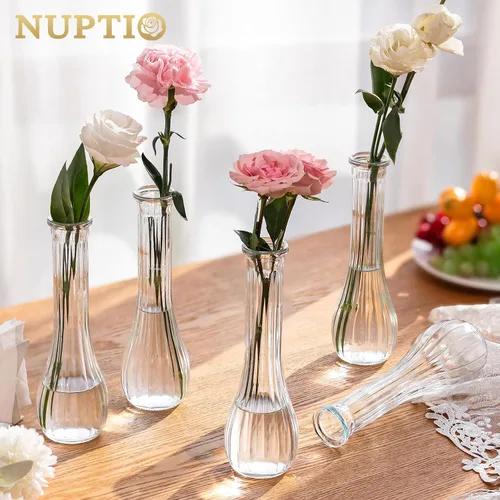 Vista 4 de NUPTIO Glass Bud Vases Centerpiece Bulk, 8.5" Tall, Clear, Set of 3