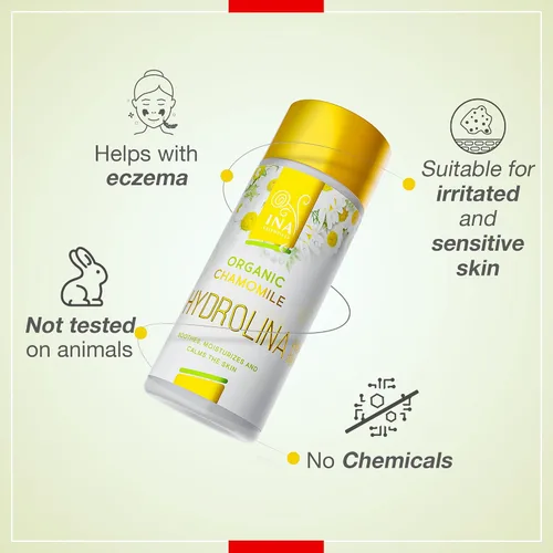 Vista 5 de InaEssentials Agua de manzanilla orgánica, hidrolina, cuidado de la piel contra el eczema, irritaciones de la piel, tóner para rostro y cuerpo
