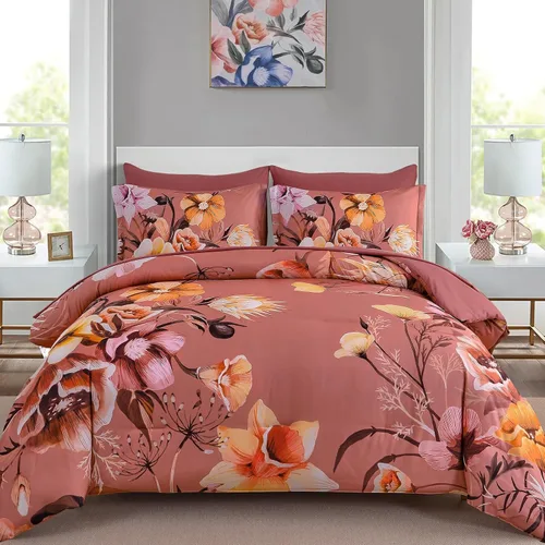 Vista 29 de Luxudecor Juego de edredón floral tamaño individual de 7 piezas, cama de flores aguamarina en una bolsa, elegante edredón floral degradado con juego