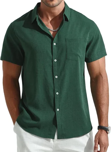 Vista 8 de Camisa de manga corta con botones para hombre, casual, transpirable, para verano, playa, con bolsillo