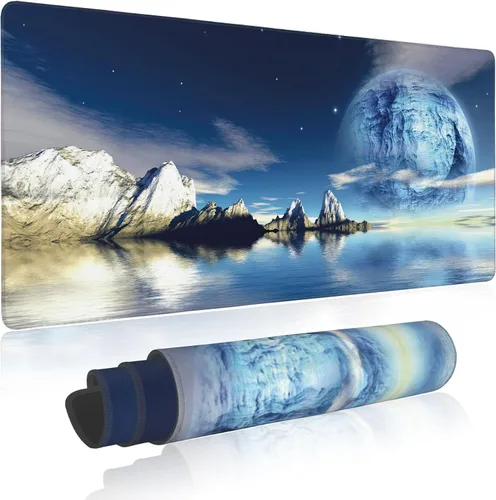 Vista 14 de Alfombrilla de mouse extendida para juegos con hojas tropicales abstractas, con bordes cosidos, base de goma antideslizante, alfombrilla de mouse