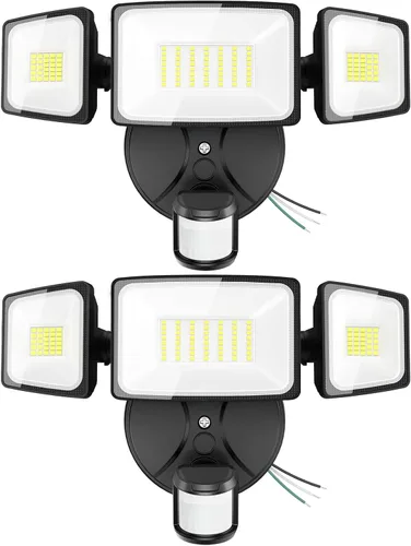 Vista 10 de Onforu Paquete de 2 luces LED de 75 W con sensor de movimiento para exteriores, iluminación exterior de atardecer al amanecer de 7000 lm, luz