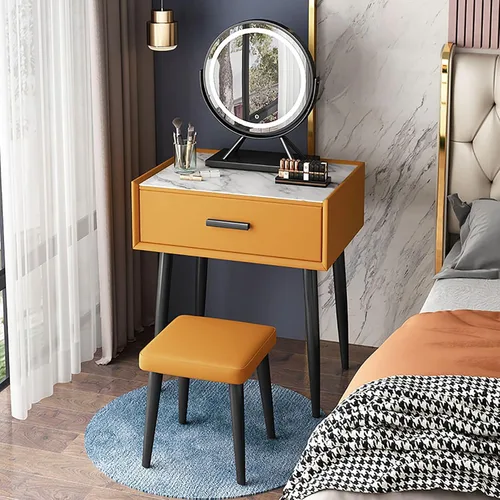 Vista 10 de Juego de mesa de tocador con espejo de brillo ajustable y taburete acolchado, mesa de maquillaje con cajón grande para mujeres, niñas pequeñas Gris