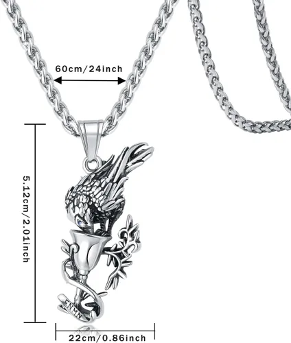 Vista 17 de YAMI Collar de alas angulares para hombre, ángel de la guarda, dragón, cuervo, pulpo, collar de anime, collar de acero inoxidable 316