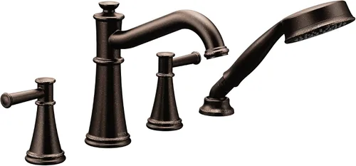 Vista 6 de Moen T9024BN Belfield - Grifo de bañera romana con dos manijas con ducha de mano, requiere válvula, níquel cepillado