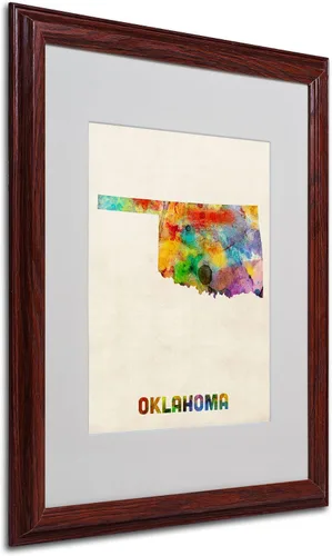 Vista 7 de Trademark Fine Art Mapa de Oklahoma - Arte enmarcado enmarcada de Michael Tompsett en marco de madera, 11 x 14 pulgadas