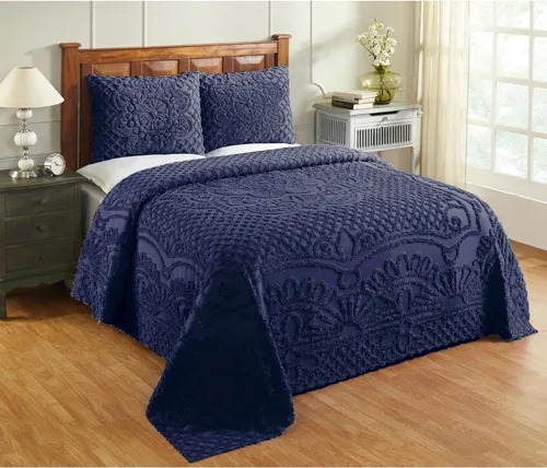Vista 17 de Better Trends - Colchas de chenilla tamaño individual, gris carbón 100% algodón chenilla con diseño de medallón acolchado, cubierta de cama suave