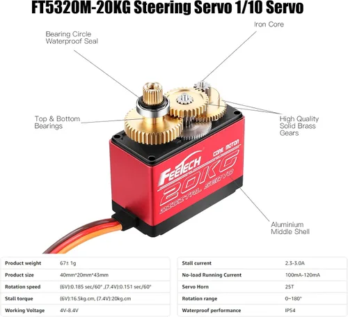 Vista 4 de FEETECH Servo motor de 44.1 lbs 7.4 V de alto voltaje impermeable de alto par RC servo servo de metal completo servo digital, caja de aluminio