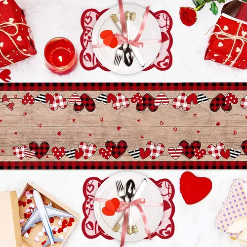 Vista 5 de Camino de mesa de camión para el día de San Valentín de 36 pulgadas de largo, antideslizantes, para mesa de comedor, diseño de corazón de amor