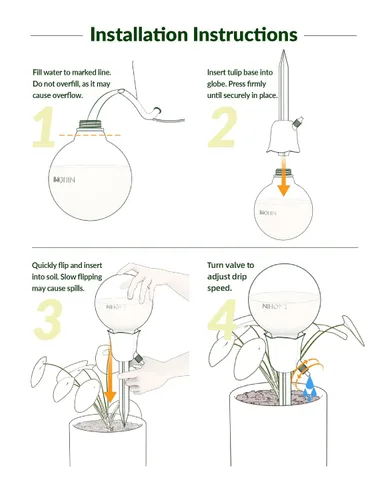 Vista 8 de NiHome 2 piezas de globos de riego automático para plantas de interior y exterior, bombillas de riego por goteo automático ajustables con estacas