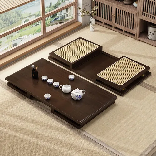 Vista 6 de Mesa de centro plegable japonesa, tabla baja japonesa de sentarse del piso ninguna asamblea Mesa de centro compacta de madera para sala de estar