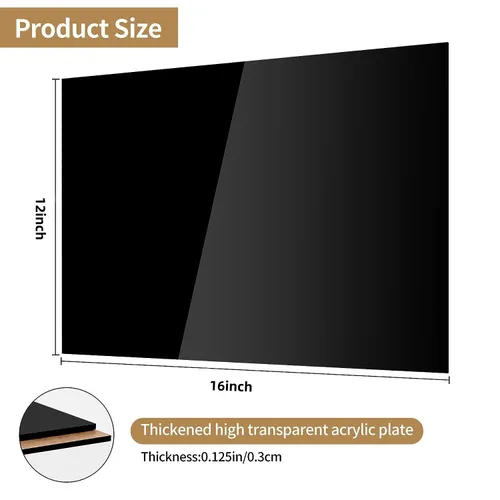 Vista 2 de Hoja acrílica negra, paquete de 4 láminas de plexiglás fundido de 1/8 pulgadas de grosor (0.118 in) de 12 x 16 pulgadas, tablero acrílico negro
