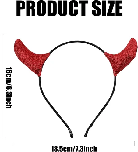 Vista 2 de LOMIMOS 2pcs Halloween Glitter Red Devil Horns Headband, Demon Hairband Costume Accessories for Kids Women Men Party Fancy Dress Cosplay Festival