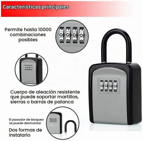 Vista 2 de Caja de cerradura de llave, caja de bloqueo de combinación con código para almacenamiento de llaves de casa, casillero combinado de puerta