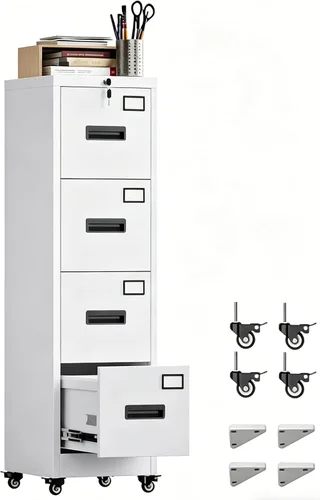 Vista 14 de METAN - Archivador de 2 cajones con cerradura, móvil para debajo del escritorio, archivador para oficina tamaño legal/carta, totalmente ensamblado