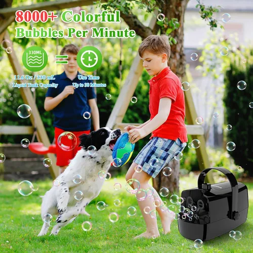 Vista 3 de Wisdomlit Máquina de burbujas, máquina de burbujas 3 en 1, soplador de burbujas con 3 ruedas de burbujas, hace pequeña mediana burbujas grandes