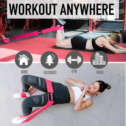 Vista 3 de Banda de resistencia de 4KOR Fitness, 50 x 3 pulgadas, hecha de tela cómoda antideslizante, perfecta para terapia física, yoga y construcción