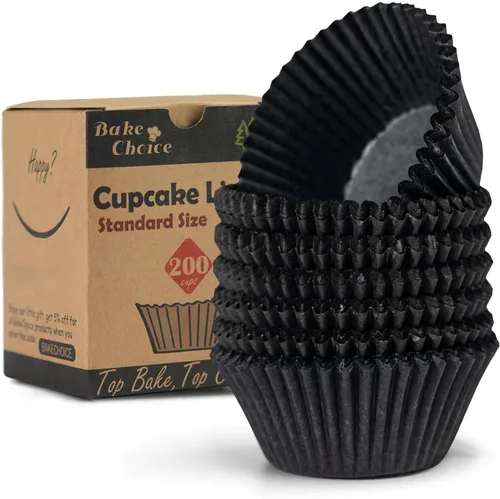 Vista 11 de Bake Choice 200 forros negros estándar para cupcakes para hornear, envoltorios de cupcakes de grado alimenticio, forros para muffins de pergamino a
