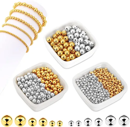 Vista 15 de DECYOOL 1200Pcs 4mm 6mm 8mm Gold Round Beads for Spacer Bracelet Making Dorado