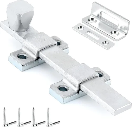 Vista 8 de Hicarer Perno de superficie de 4 pulgadas resistente con acabado cromado cepillado para puertas interiores y exteriores, 1 unidad