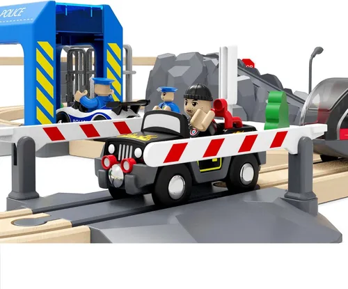 Vista 5 de Juego de accesorios de tren de madera, estación de policía para vías de tren de madera, compatible con todos los ferrocarriles de madera
