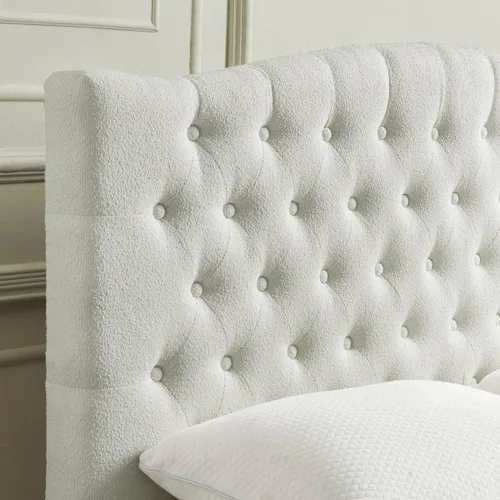 Vista 5 de 24KF Boucle 6025-Q-Boucle-Beige - Cabecera capitonada tapizada con botones y acolchada, cómoda y a la moda, tamaño Queen / Matrimonial, color beige