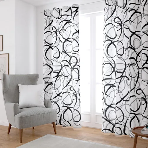 Vista 8 de Cortinas geométricas negras, grises y blancas, juego de 2 paneles de línea abstracta, patrón de arte moderno, tratamiento de ventana, oscurecimiento