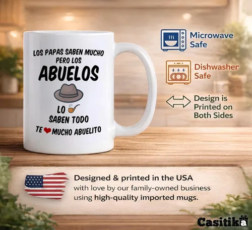 Vista 3 de Casitika Regalos para el Mejor Abuelo del Mundo. Taza de café Abuelito de 11 oz. Copas de abuelo en español. Taza de Regalo del Día del Padre
