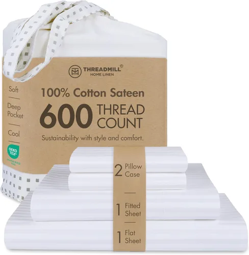 Vista 22 de Threadmill Sábanas de tamaño matrimonial, 100 % algodón puro de 600 hilos, 4 piezas, damasco, gris oscuro, calidad de hotel, sábanas de algodón