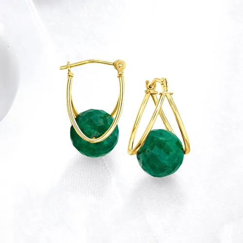 Vista 4 de Ross-Simons Gemstone Bead Double-Hoop Earrings in 14kt Yellow Gold