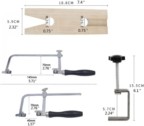 Vista 2 de Jeweler's - Marco de sierra ajustable con 144 cuchillas Kit profesional de fabricación de joyas con abrazadera de madera Juego de accesorios
