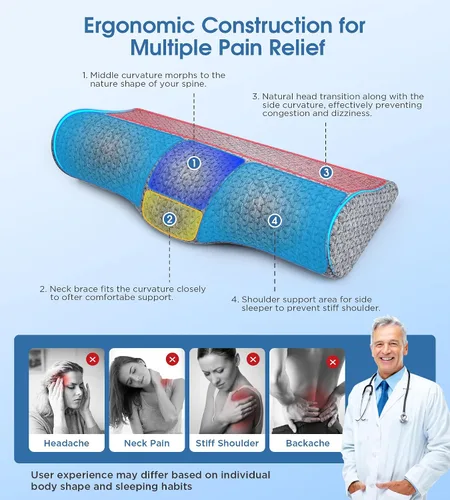 Vista 3 de Demelon Almohadas cervicales para el cuello para aliviar el dolor de dormir, almohada de espuma viscoelástica de alta densidad para soporte